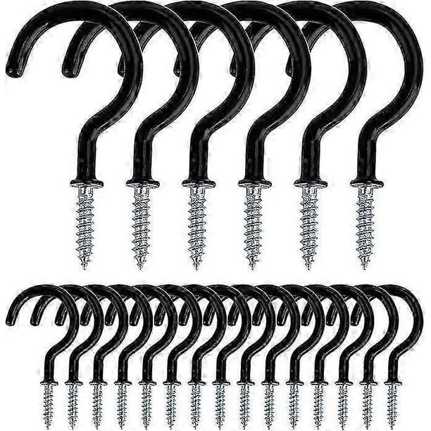 Metal Screw-in Ceiling Hooks Screw Hook for Indoor and Outdoor Use for Hanging Cups, Pots, Lights, Ropes, 20 Pieces (Black)