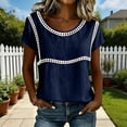 thumbnail image 2 of YUGYXL Spring T-Shirts for Women Short Sleeve Crewneck Loose Fit Casual Summer Tops Lightweight Lace Patchwork Tee Purple Tops XL, 2 of 7
