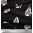 thumbnail image 3 of Soimoi Black Japan Crepe Satin Fabric Leaves,Floral & Eiffel Tower Architectural Fabric Prints by Yard 42 Inch Wide, 3 of 3