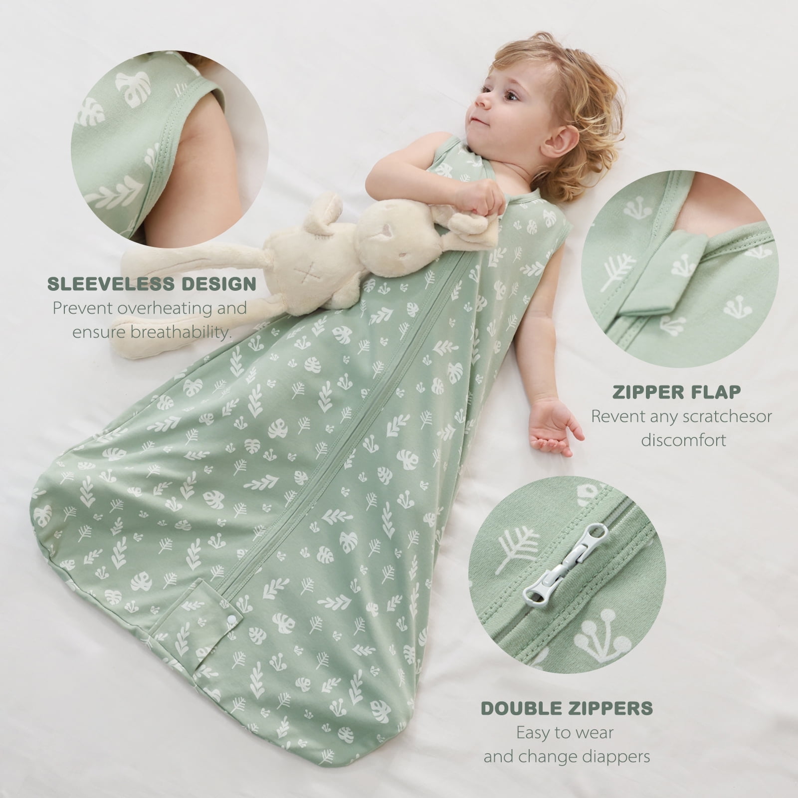 Mosebears 3Pcs 0.5 Tog Baby Sleep Sack 6-12 Months 100% Cotton Unisex Baby Wearable Blanket With 2-way Zipper