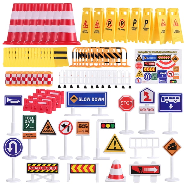 BRIGHTFUFU Juego de señales de tráfico para niños, juego de señales de tráfico, juguetes de señales de calle, kit de modelos para niños
