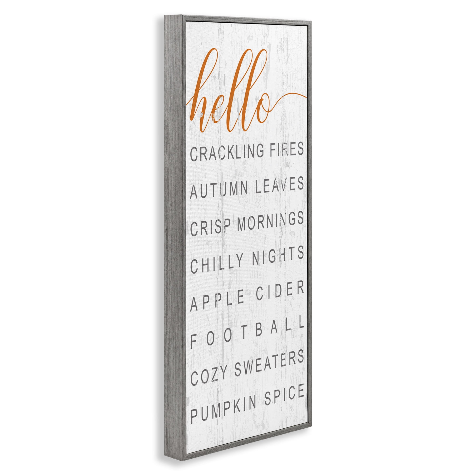 Stupell Industries Hello Fall Favorites Phrases Typography Painting Gray Framed Art Print Wall Art, 13 x 30
