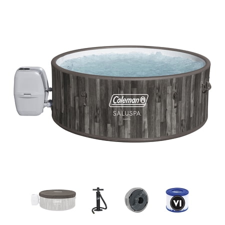 Coleman Napa SaluSpa 180 Air Jet Round 2-7 Person Inflatable Hot Tub Spa with Cover, Gray Wood