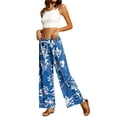 thumbnail image 5 of Xuanfei Women Floral Print Wide Leg Drawstring Tie Waist Long Pants, 5 of 7