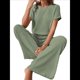 thumbnail image 3 of Traje Informal de Dos Piezas para Mujer, para Viajes y Vacaciones de Verano, con Corta y Pantalones Anchos. Verde M, 3 of 7