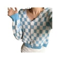 thumbnail image 3 of Franhais Women Crochet Cardigan, Checkerboard Plaid Pattern Single-breasted V-neck Sweater, S/M/L, 3 of 8