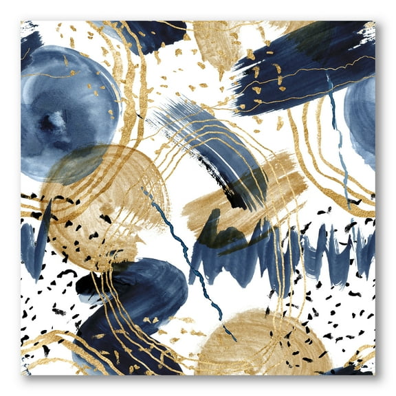Dark Blue & Golden Textures With Abstract Pattern 30 in x 30 in Painting Canvas Art Print, by Designart