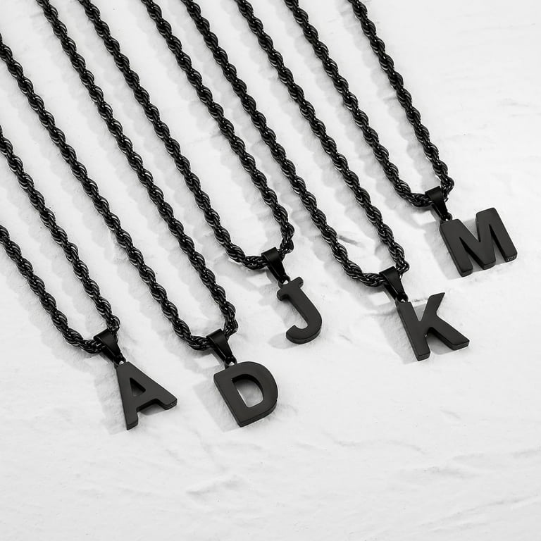 Men's Black Initial Necklace - Personalized Letter Pendant Gift For Boyfriend Or Dad