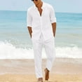 thumbnail image 2 of QATAINLAV Mens Linen 2 Piece Sets Long Sleeve Button Lapel Shirt and Drawstring Straight Leg Pants Suits Summer Beach Vacation Hippie Yoga Outfits White L Lighten Sales of The Day, 2 of 9