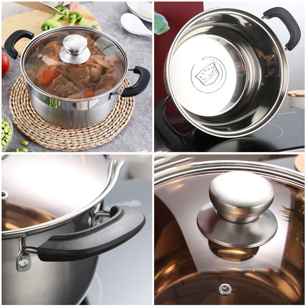 Marmite à Vapeur Inox 27cm Double Chaudière - Cuiseur Soupe Avec Poignées Solides 15kg Et Couvercle Verre