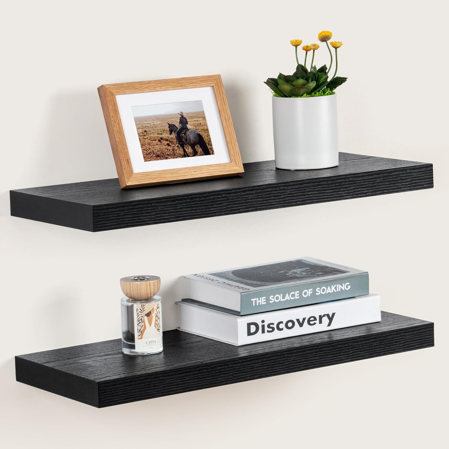 Floating Shelves White 36 Inch Long, 9.3" Deep Floating Shelf Wall Mounted, Rustic Deep Bookshelf, Large Display Storage Shelves for Bathroom, Bedroom, Kitchen, 36"W x 9.3"D x 1.5"H, Set of 2