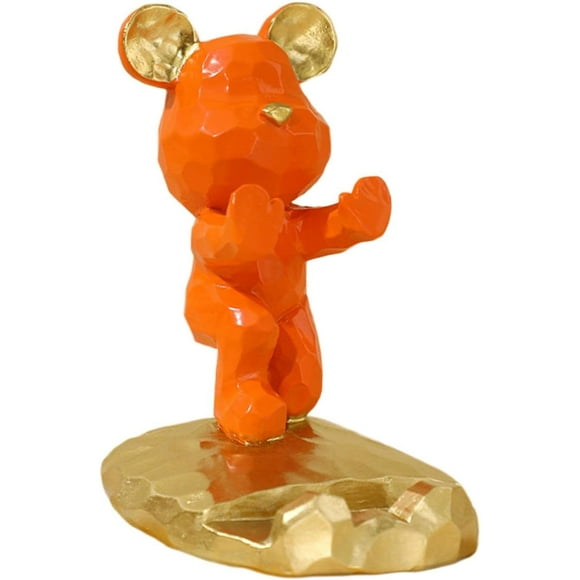 Universal Bear Sculpture Mobile Phone Holder Cartoon Mobile Phone Holder for Office Gifts, Palm Push Orange