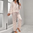 thumbnail image 6 of ManxiVoo Printed Satin Pajama Set Long Sleeve Top and Pants Comfortable Sleepwear for Women L Size Beige, 6 of 6