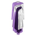 thumbnail image 4 of Aiihoo Womens Liturgical Worship Dance Dresses Lyrical Mock Neck Long Sleeve Curved Hem Dress Dancewear Purple M, 4 of 7