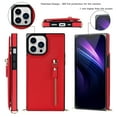 thumbnail image 2 of Crossbody Wallet Case for iPhone 15 Pro Max with RFID Blocking Card Slot Holder, Magnetic Flip Folio Purse Case, Premium PU Leather Zipper Handbag with Detachable Lanyard Strap, Red, 2 of 10