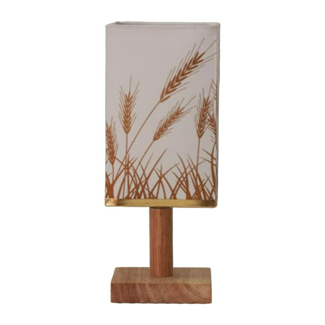 Lámpara de mesita de noche con pantalla de tela de lino y base de madera, decoración del hogar, luz de noche USB Trigo