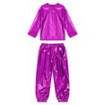 thumbnail image 4 of Hansber Kids Boys Girls Jazz Hip Hop Dance Outfit Shiny Metallic Long Sleeve Performance T-Shirt and Pants Set Hot Pink 140, 4 of 7