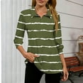 thumbnail image 4 of Htigea Women's Striped T-Shirts Dressy 3/4 Length Sleeve Tops with Collar Casual Loose Fit Tunic Blouses Spring Summer Tees Army Green XL, 4 of 5