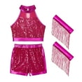 thumbnail image 4 of Xudanell Toddler Outfits for Girls Light Sequin Glitter Crewneck Top Shorts Sets Tassel Split Summer Dance Clothes, 4 of 4