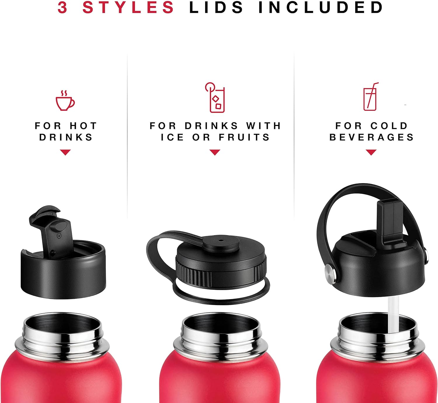 Brewberry Stainless Steel Sports Bottle and Travel Mug for Hot and Cold Beverages, Wide Mouth, Double Wall Insulated Hydration Sports Water Bottle for Hiking, Biking, and Activities, 40 OZ BPA Free