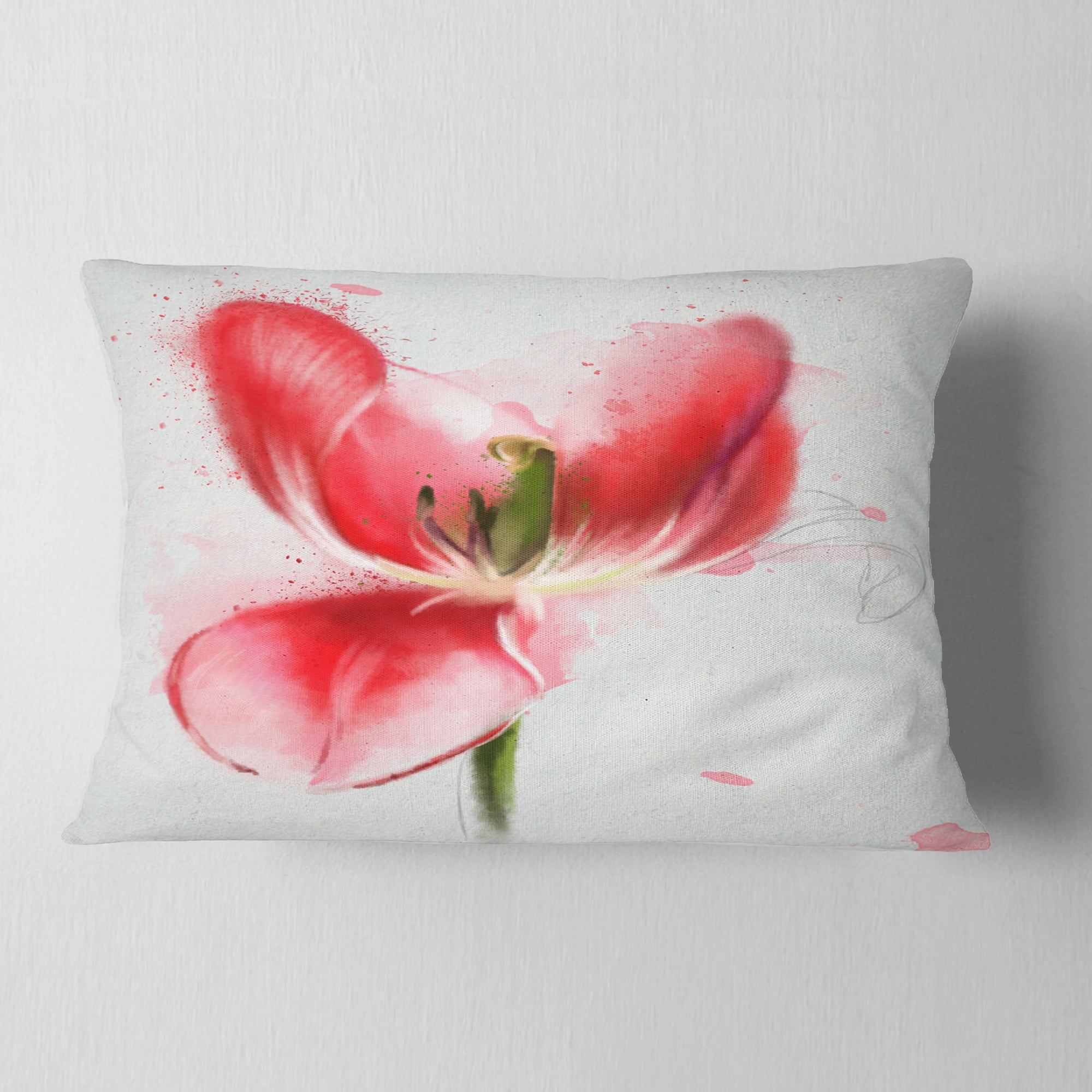Designart Wonderful Red Poppy Watercolor - Floral Throw Pillow - 12x20