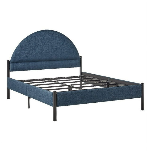 Walker Edison Lit Grand en Métal Rembourré avec Tête de Lit Arquée Bleu
