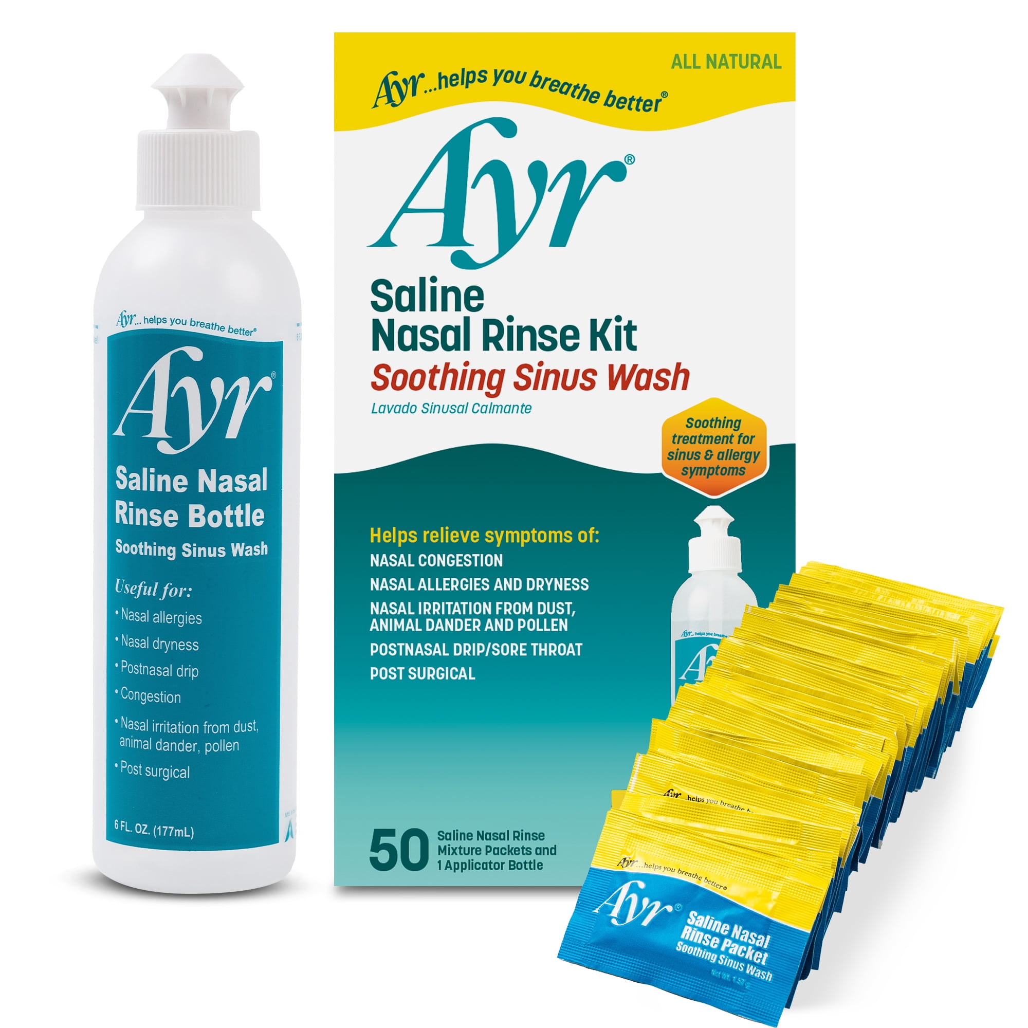 (6 pack) Ayr Saline Nasal Rinse Kit 50 Count