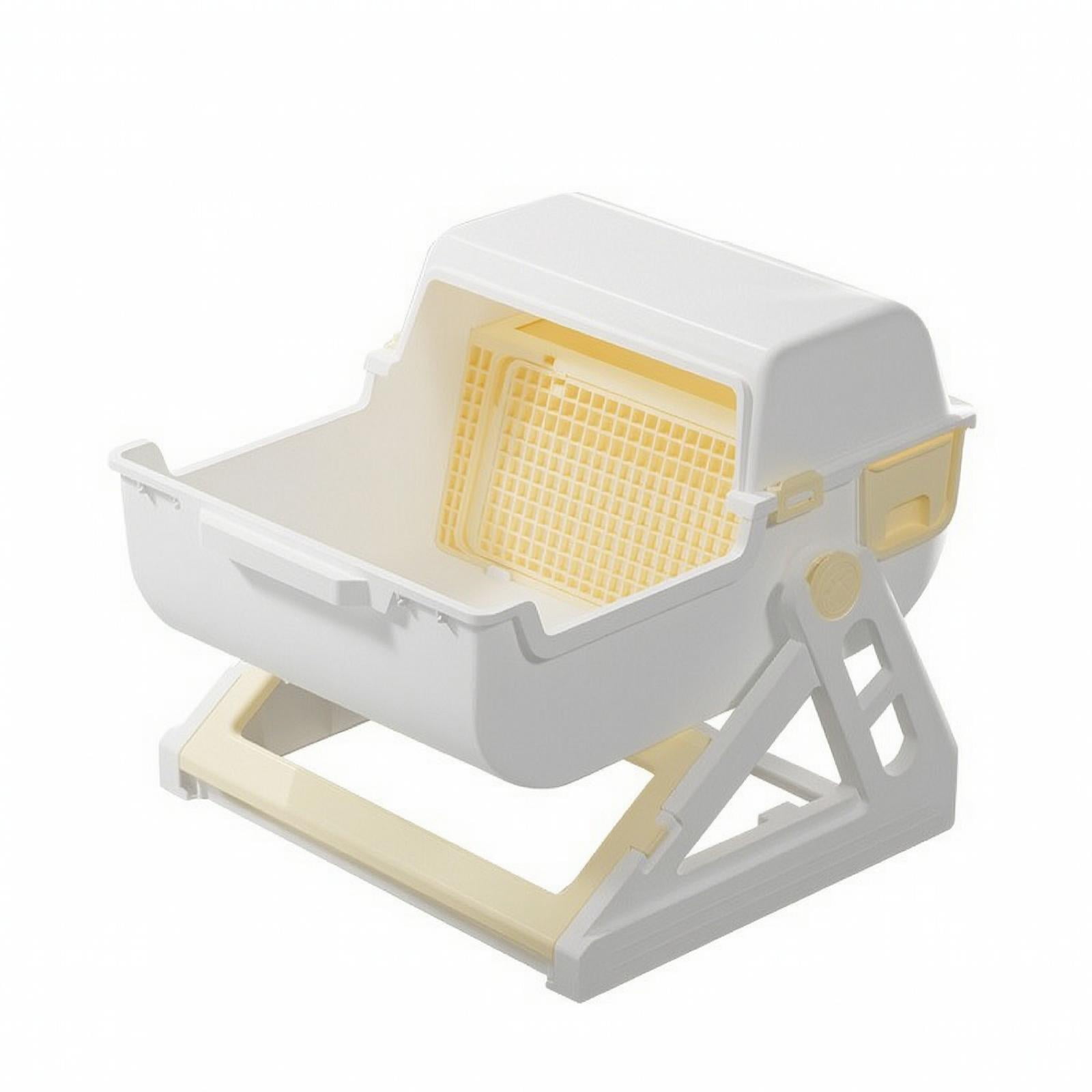 Bvdfgk Large Semi-Automatic Litter Box Space-Saving Cat Litter Box with Grid Pet Supply White Yellow