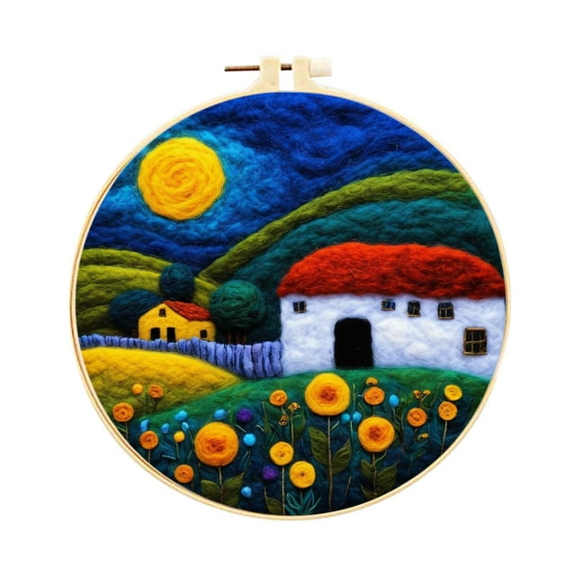 Starters Wool Felts Painting With Embroidery Frame Needle Felts Material Pack Diy Needle Felts Suitable For Beginners To Crafts