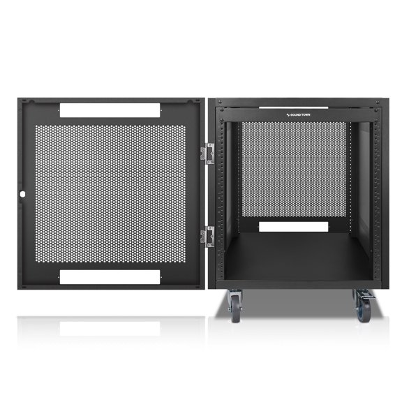 Sound Town 12U Universal Steel Rack, w/Mesh Doors, Locking Casters, Vented Side Panels for Audio Video, Server and Network Equipment (STRK-M12UWD)
