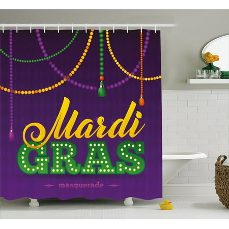 Mardi Gras Shower Curtain Beads And Tassels Masquerade Theme Mardi Gras Shower Curtain Beads And Tassels Masquerade Theme Calligraphy Design Fun Print Fabric Bathroom Set With Hooks Purple Marigold Fern Green
