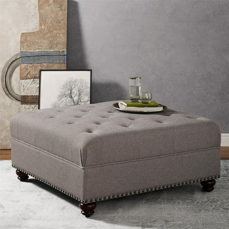 Dorel Living Hastings Tufted Ottoman with Nailheads, Beige