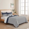 thumbnail image 5 of Quilts Full Size Bedding Set, Navy Blue Striped Lightweight Quilted Comforter, Contemporary Geometric Art Rustic Soft Reversible Bedspread Coverlet with Pillow Covers for All Season, 78" x 90", 5 of 9