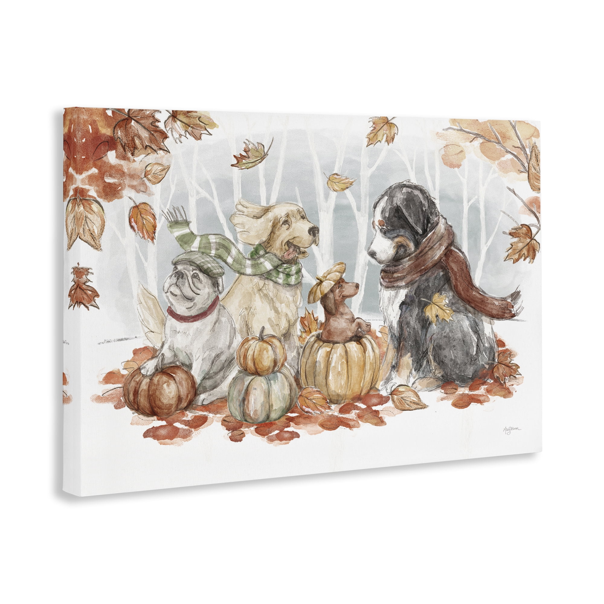 Stupell Industries Autumn Fun Dogs Holiday Painting Gallery Wrapped Canvas Art Prints Wall Art, 36 x 24