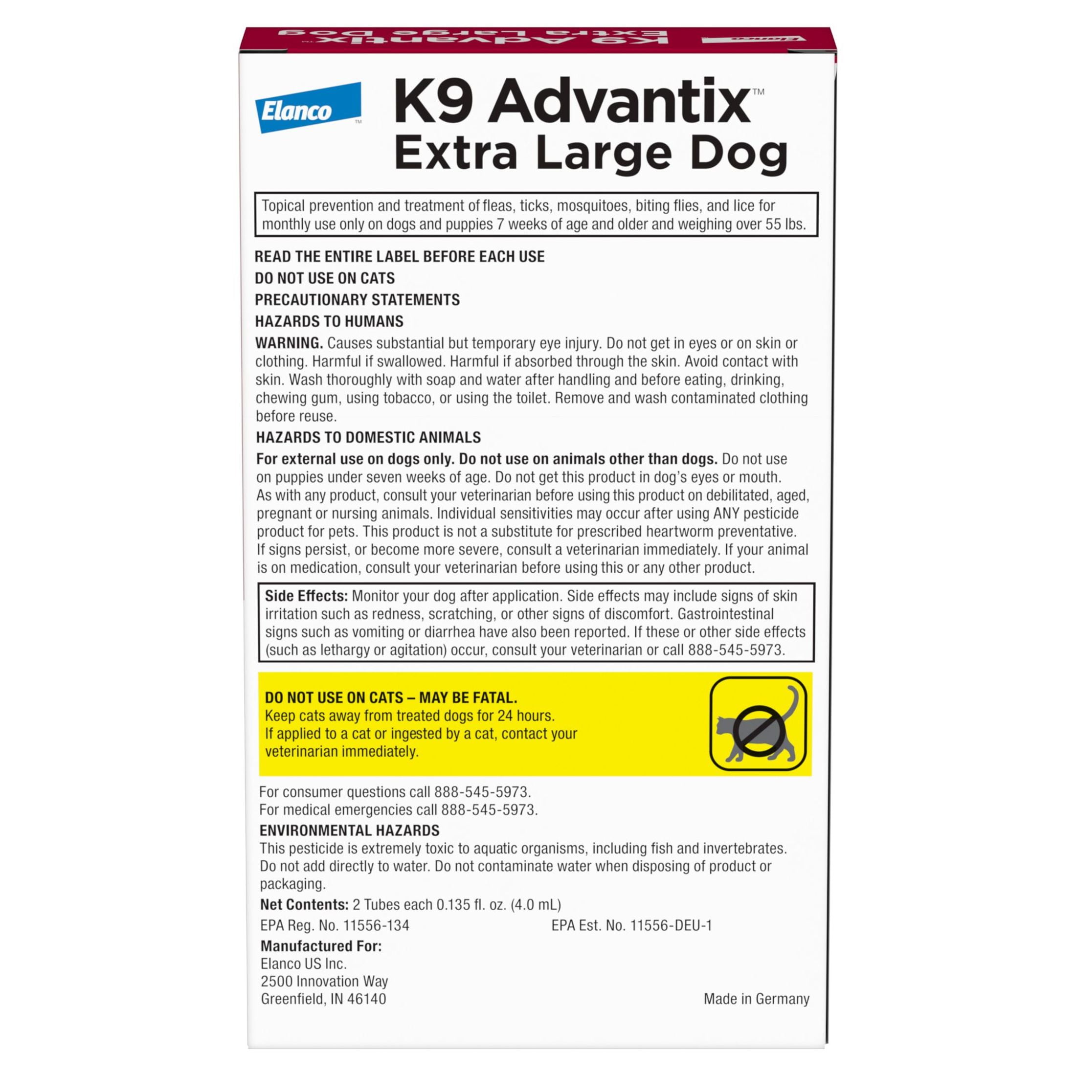 (3 pack) K9 Advantix Flea, Tick & Mosquito Prevention for Extra Large Dogs Over 55 lbs., 2-Monthly Treatments
