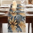 thumbnail image 3 of Navy Blue Brown 72 Inch Table Runner, Tropical Palm Leaves Vintage Farmhouse Dresser Scarf Cotton & Linen Tablerunner for Dining/Kitchen Island/Holiday Party Décor 13" x 72", 3 of 9