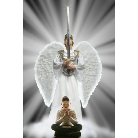 Girl Praying With Angel Protecting Her Poster Print by Don Hammond  Design