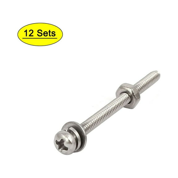 M2x25mm 304 Stainless Steel  Pan Head Bolt Screw Nut w Washer 12 Sets