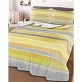 thumbnail image 3 of Quilts Full Size Bedding Set, Yellow Nordic Style Stripes Lightweight Quilted Comforter, Yellow Gray Texture Soft Reversible Bedspread Coverlet with Pillow Covers for All Season, 78" x 90", 3 of 7