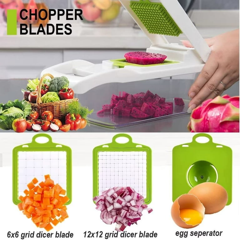 Vegetable Chopper,14 in 1 Onion Chopper Vegetable Slicer Dicer Cutter With  8 Blades Food Choppers Egg Separator Large Capacity Container for Salad