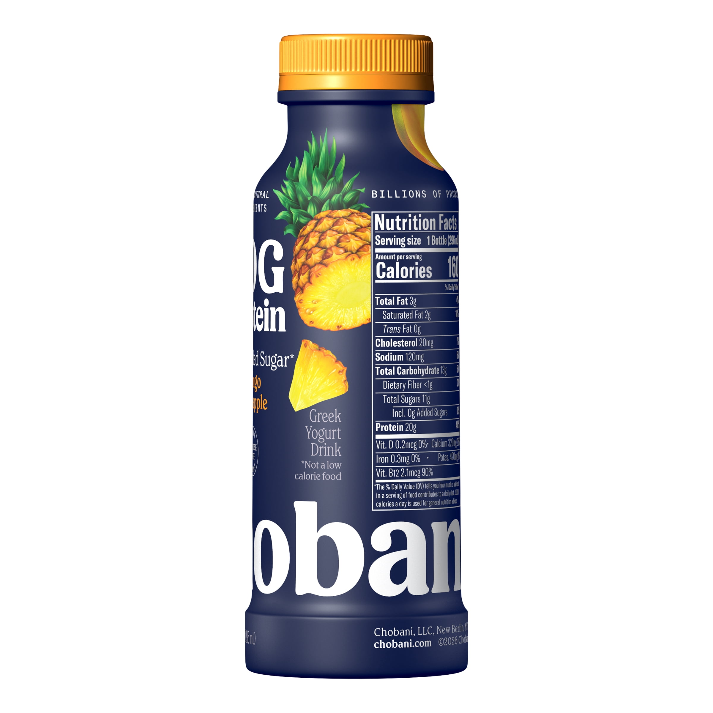 Chobani 20G Protein Low-Fat Greek Yogurt Drink, Mango Pineapple, 10 fl oz Bottle