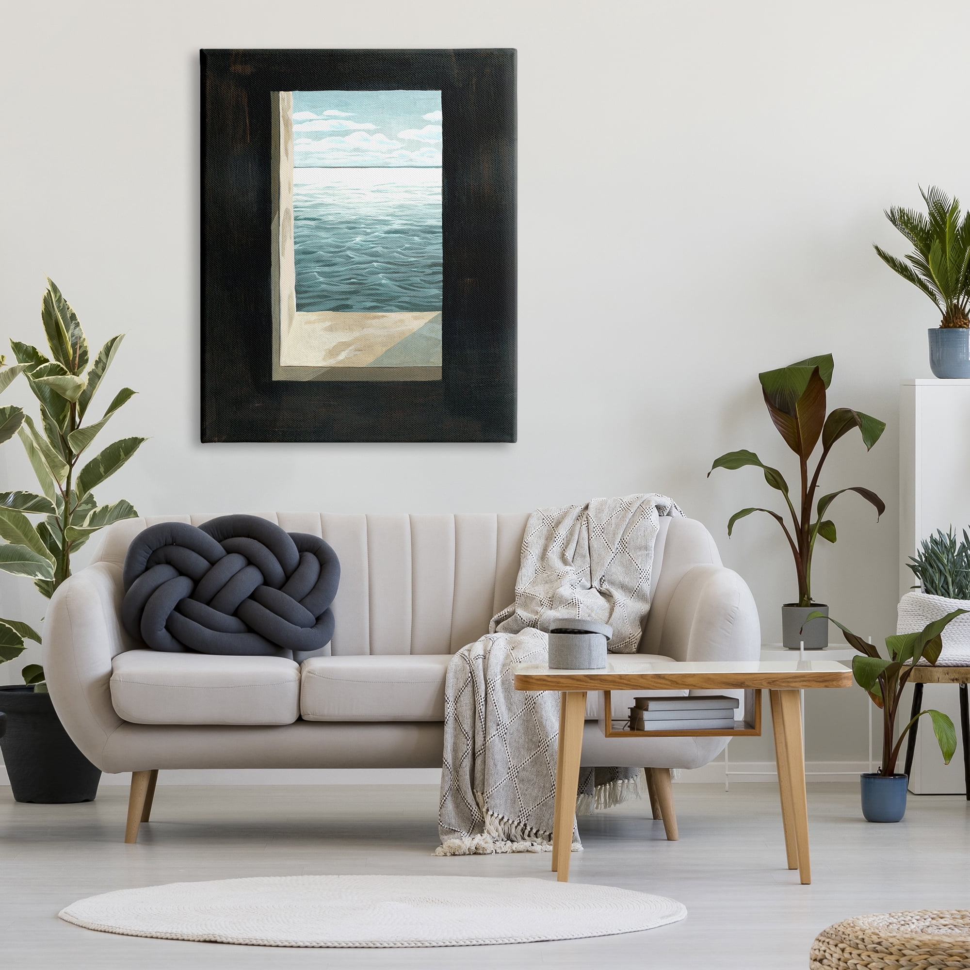 Stupell Industries Lighthouse Window Stormy Sky Nautical Ocean Waves, 36 x 48, Design by Grace Popp