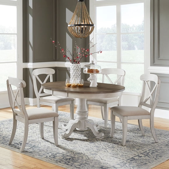 Liberty Furniture Ocean Isle 5 Piece Pedestal Table Dining Room Set with Chairs - White Wood