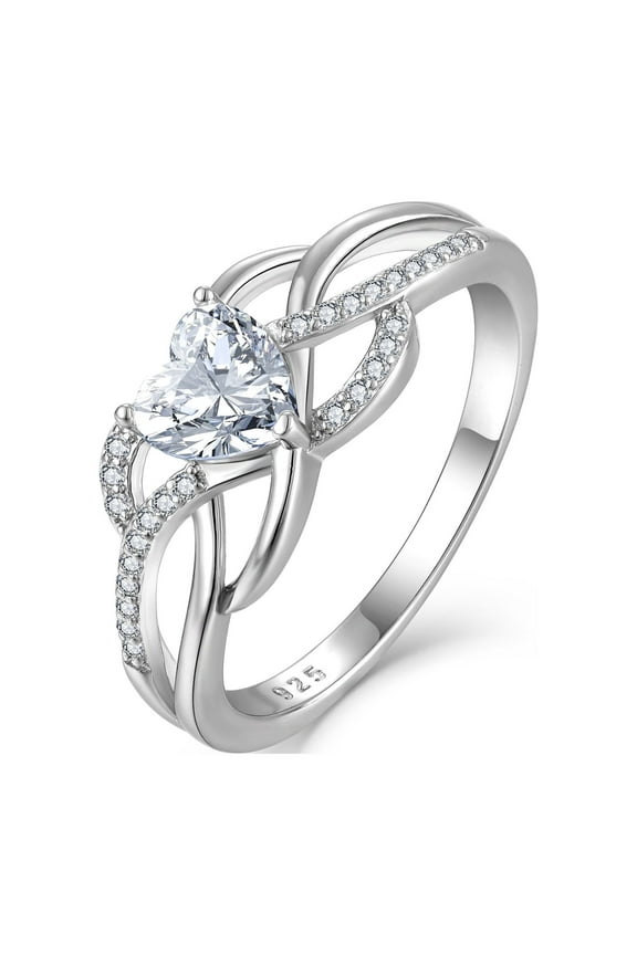 Celtic Knot Rings Infinity Twisted Rings, 925 Sterling Silver Heart Statement Rings Cubic Zirconia Jewelry for Women Valentine's Day Gift Size 6