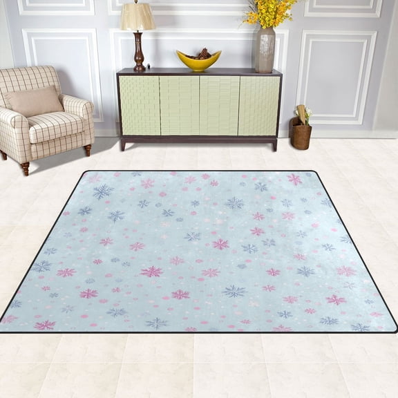 Snowflakes 63''x48'' Plush Memory Foam Bath Mat, Soft, Absorbent, Non Slip, Durable