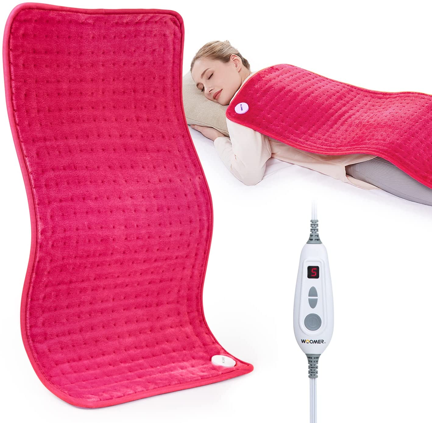[5 Year Warranty] WOOMER Electric Heating Pad for Back Pain & Cramps
