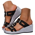 thumbnail image 3 of Wedges Heels for Women Open Square Toe Platform Slides Summer Trendy Cutout Sandals Slip on Slippers Dress Beach Shoes Black Size 7, 3 of 9