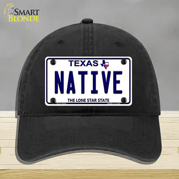 Native Texas White Novelty License Plate Hat Unconstructed Cotton Black