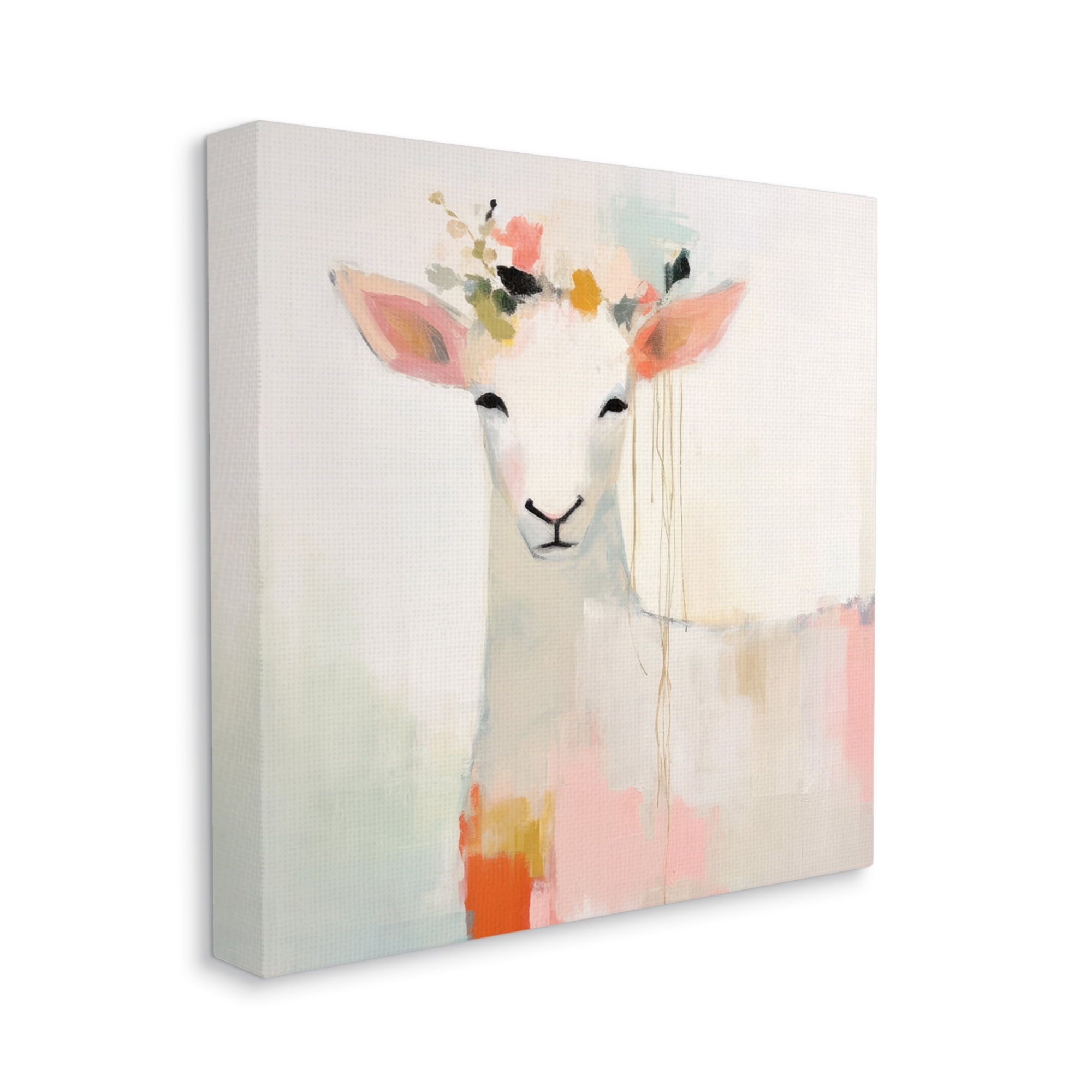 Stupell Industries Pastel White Goat Animals & Insects Painting Gallery Wrapped Canvas Art Print Wall Art, 17 x 17