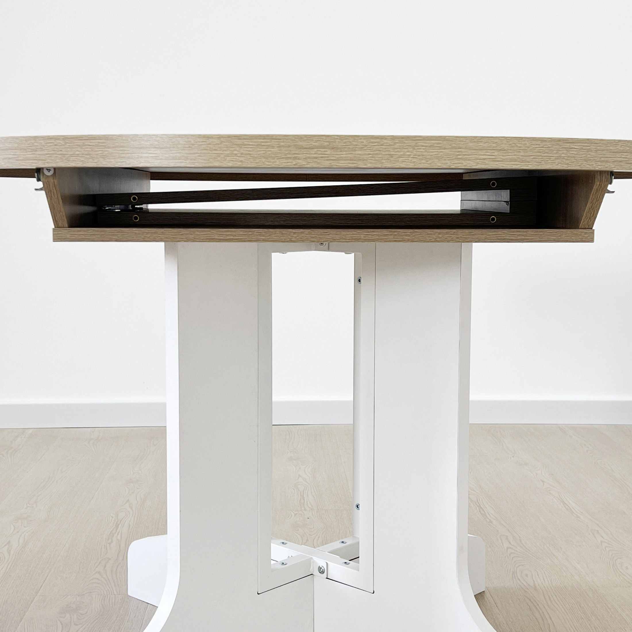 Noble House 59" Farmhouse Expandable Oval Dining Table, Removable Leaf, X-Shaped Trestle Base Kitchen Table, White Oak